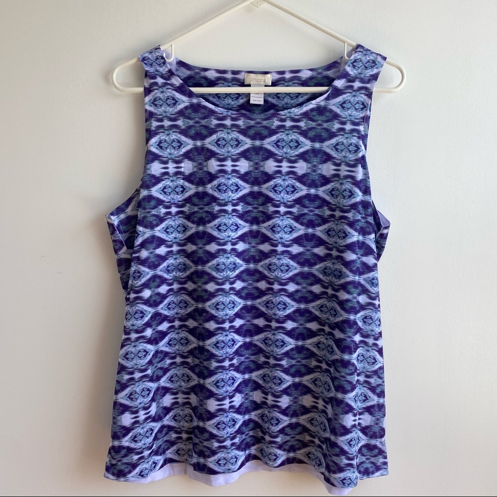 EUC Chico's Women's Tribal Print Tank Top Purple Multi-Color Size 2 /L